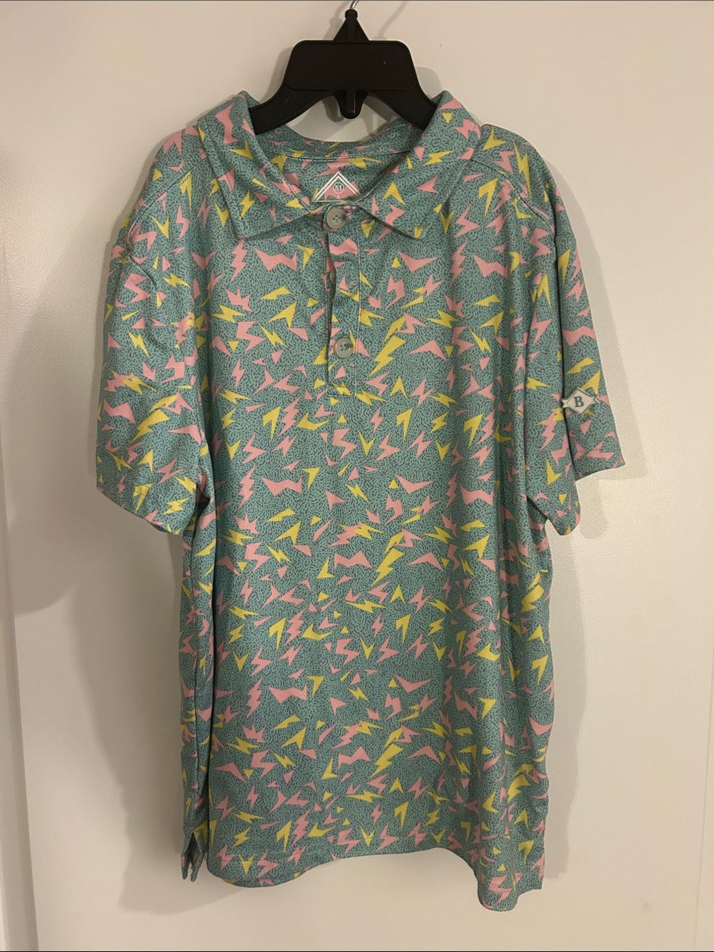 BURLEBO Mint Green Polo with Pink & Yellow Lightning Print